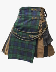 TARTAN APRON IN BLACK AND BROWN GOTHIC HYBRID KILT WITH A BLACK WATCH - scottish kilt jacket