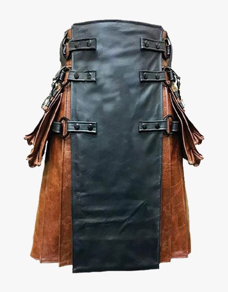 GOTHIC KILT IN BROWN AND BLACK LEATHER - Scottish Kilt Jacket™ USA-UK