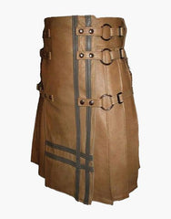 Gothic-style brown leather kilt - Scottish Kilt Jacket™ USA-UK