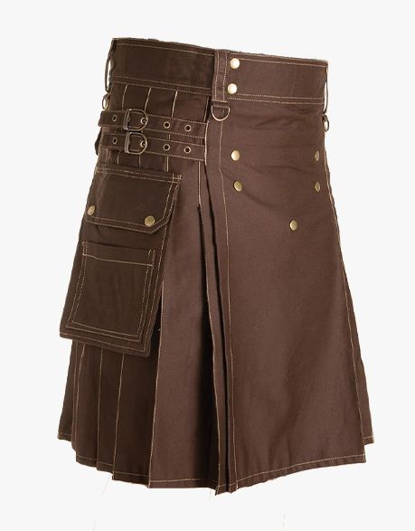 UTILITY KILT IN BROWN WITH DECORATE APRON - Scottish Kilt Jacket™ USA-UK