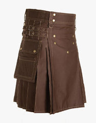 UTILITY KILT IN BROWN WITH DECORATE APRON - Scottish Kilt Jacket™ USA-UK