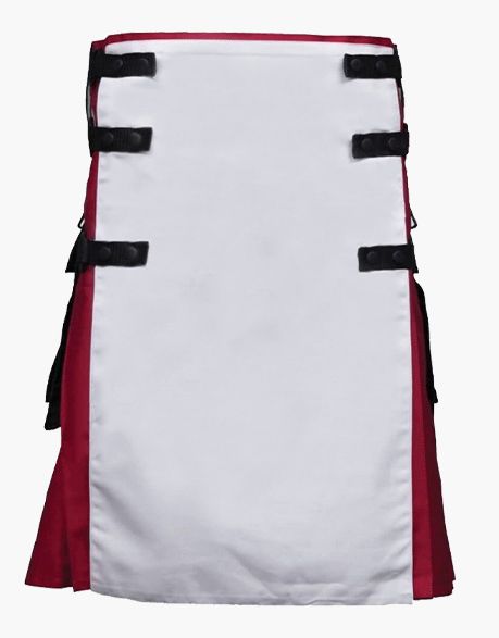 WHITE AND BURGUNDY GOTHIC KILT WITH BLACK SPOTS - Scottish Kilt Jacket™ USA-UK