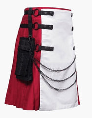 WHITE AND BURGUNDY GOTHIC KILT WITH BLACK SPOTS - Scottish Kilt Jacket™ USA-UK