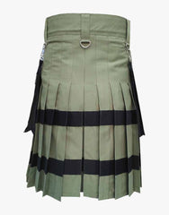 UTILITY KILT IN OLIVE GREEN WITH LEATHER STRAPS - Scottish Kilt Jacket™ USA-UK