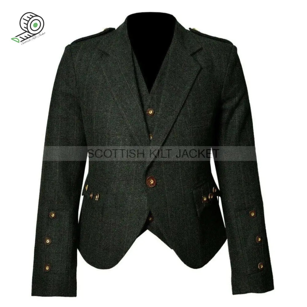 Glamorous Scottish Tweed Argyle Kilt Jacket With Vest And Waistcoat Jackets