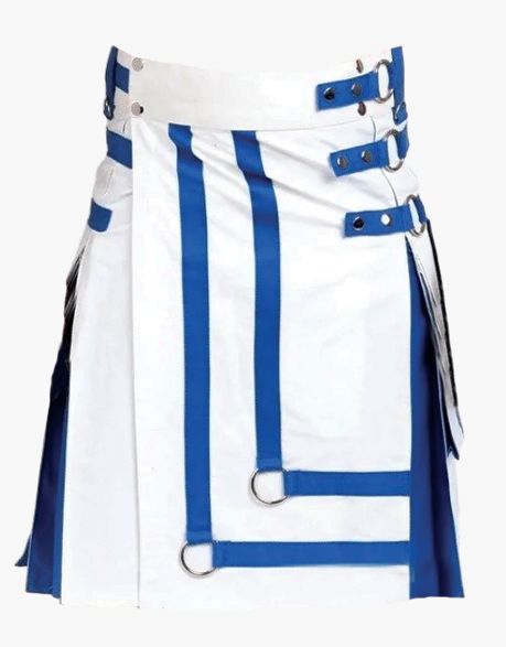 WHITE AND BLUE HYBRID KIT IN A GOTHIC STYLE - scottish kilt jacket