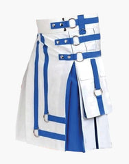 WHITE AND BLUE HYBRID KIT IN A GOTHIC STYLE - scottish kilt jacket