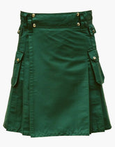 Multiple pockets in a green utility kilt - Scottish Kilt Jacket™ USA-UK
