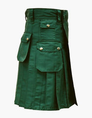 Multiple pockets in a green utility kilt - Scottish Kilt Jacket™ USA-UK