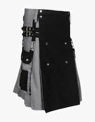 Two-tone utility hybrid kit in grey and black color - scottish kilt jacket