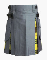 LEWIS HYBRID KILT IN GREY AND MACLEOD WITH LEATHER STRAPS - scottish kilt jacket