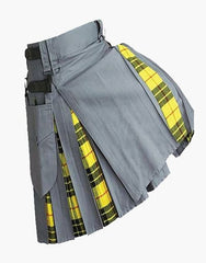 LEWIS HYBRID KILT IN GREY AND MACLEOD WITH LEATHER STRAPS - scottish kilt jacket