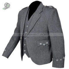 Grey Tweed Wool Argyll Vest With Five Buttons Kilt Jackets
