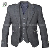 Grey Tweed Wool Argyll Vest With Five Buttons Kilt Jackets