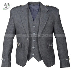 Grey Tweed Wool Argyll Vest With Five Buttons Kilt Jackets