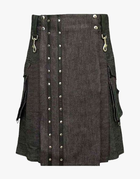 STRAPS ON A HEAVY DENIM KILT - Scottish Kilt Jacket™ USA-UK