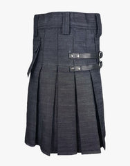 DENIM KILT WITH HEAVY DUTY LEATHER - Scottish Kilt Jacket™ USA-UK