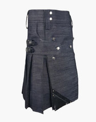 DENIM KILT WITH HEAVY DUTY LEATHER - Scottish Kilt Jacket™ USA-UK