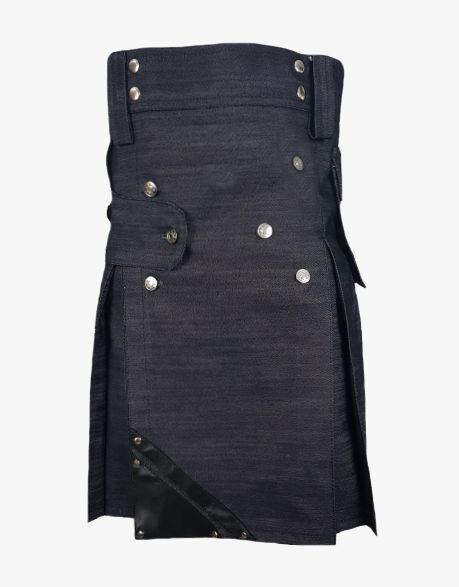 DENIM KILT WITH HEAVY DUTY LEATHER - Scottish Kilt Jacket™ USA-UK