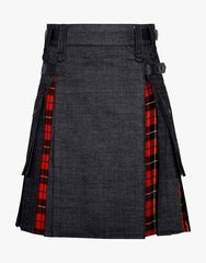 RED HYBRID DENIM KILT - Scottish Kilt Jacket™ USA-UK