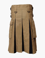 KHAKI AND BLACK HYBRID UTILITY KILT - scottish kilt jacket