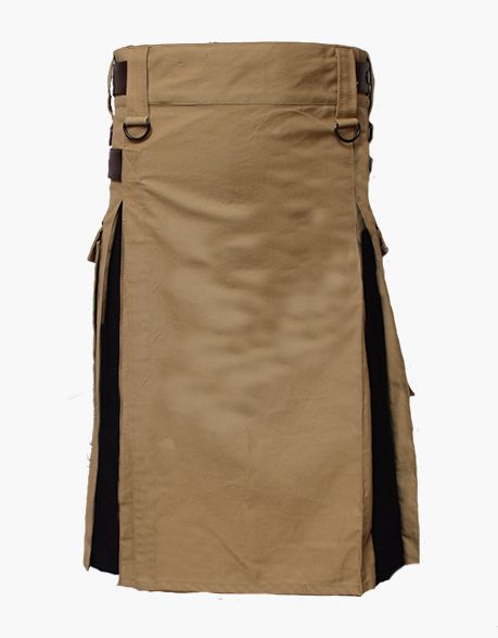 KHAKI AND BLACK HYBRID UTILITY KILT - scottish kilt jacket