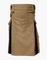 KHAKI AND BLACK HYBRID UTILITY KILT - scottish kilt jacket