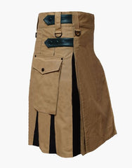 KHAKI AND BLACK HYBRID UTILITY KILT - scottish kilt jacket