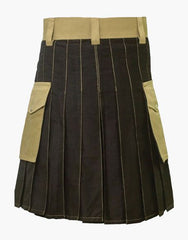HYBRID KILT IN TWO TONES-BLACK AND KHAKI - scottish kilt jacket