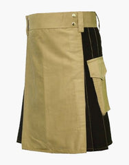HYBRID KILT IN TWO TONES-BLACK AND KHAKI - scottish kilt jacket