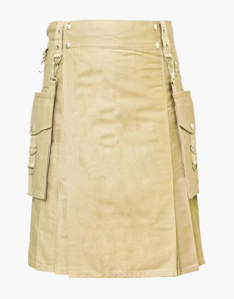 Men's Khaki Detachable Kilt - Scottish Kilt Jacket™ USA-UK