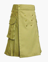 Utility Kilt Khaki with Gold Button - Scottish Kilt Jacket™ USA-UK