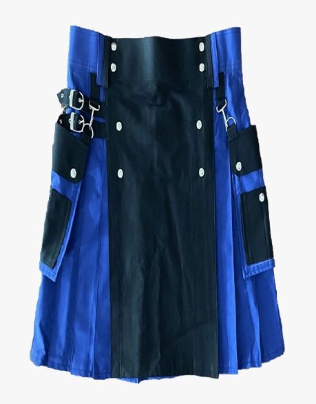 MEN'S DETACHABLE POCKET UTILITY KILT IN BLACK AND BLUE - Scottish Kilt Jacket™ USA-UK