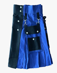 MEN'S DETACHABLE POCKET UTILITY KILT IN BLACK AND BLUE - Scottish Kilt Jacket™ USA-UK