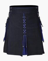 MEN'S HYBRID KILT IN BLACK AND BLUE WITH LACES - Scottish Kilt Jacket™ USA-UK