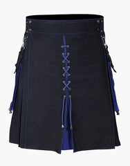 MEN'S HYBRID KILT IN BLACK AND BLUE WITH LACES - Scottish Kilt Jacket™ USA-UK