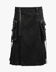 Men's Gothic rave punk kilt in black denim - Scottish Kilt Jacket™ USA-UK