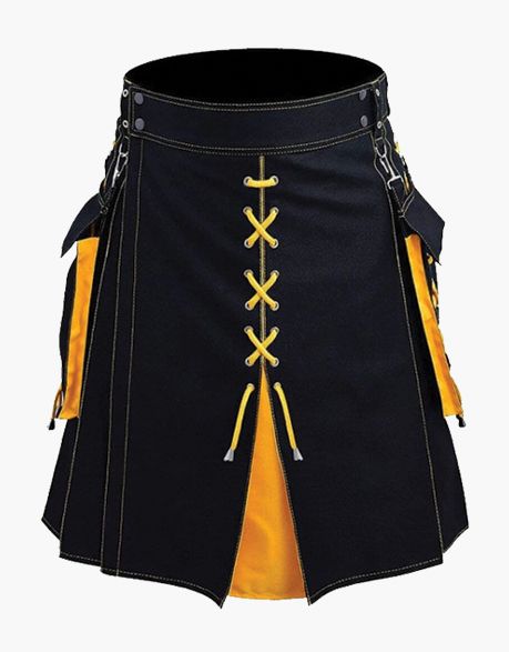 HYBRID KILT IN BLACK AND YELLOW WITH LACES STYLE - scottish kilt jacket