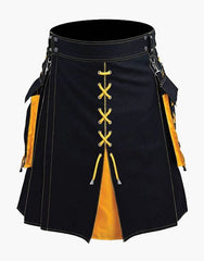 HYBRID KILT IN BLACK AND YELLOW WITH LACES STYLE - scottish kilt jacket
