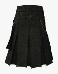 Men's Black Denim Kilt with Laces Style - Scottish Kilt Jacket™ USA-UK