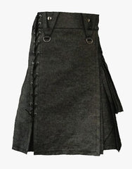 Men's Black Denim Kilt with Laces Style - Scottish Kilt Jacket™ USA-UK