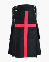 BLACK UTILITY KILT FOR MEN WITH A RED CROSS - Scottish Kilt Jacket™ USA-UK
