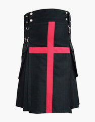 BLACK UTILITY KILT FOR MEN WITH A RED CROSS - Scottish Kilt Jacket™ USA-UK