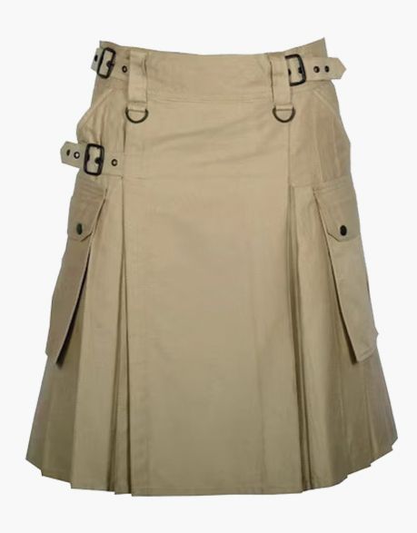 KHAKI UTILITY KILT FOR MEN INCLUDING SLANT POCKETS - Scottish Kilt Jacket™ USA-UK