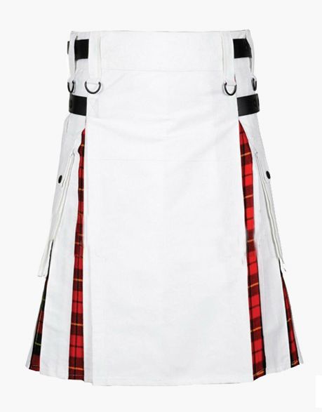 WALLACE AND MENS WHITE TARTAN HYBRID KILT - scottish kilt jacket