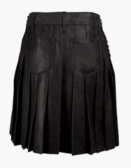 MEN'S KILT IN BLACK PLEATED LEATHER - Scottish Kilt Jacket™ USA-UK