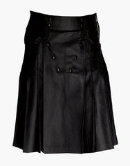 MEN'S KILT IN BLACK PLEATED LEATHER - Scottish Kilt Jacket™ USA-UK