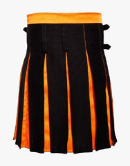 SPORTY PLEATED HYBRID KILT IN BLACK AND ORANGE - scottish kilt jacket