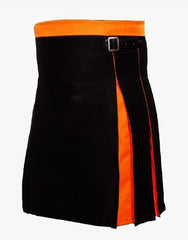SPORTY PLEATED HYBRID KILT IN BLACK AND ORANGE - scottish kilt jacket