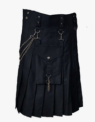 KILTS IN MODERN BLACK FASHION WITH CHAIN - Scottish Kilt Jacket™ USA-UK